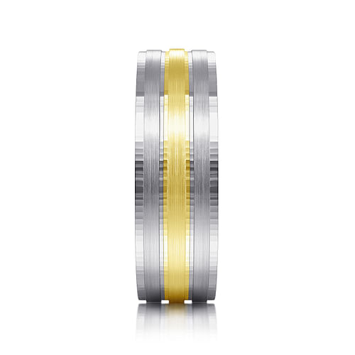 14K White-Yellow Gold 7mm - Three Row Satin Finish Men's Wedding Band in Two Tone