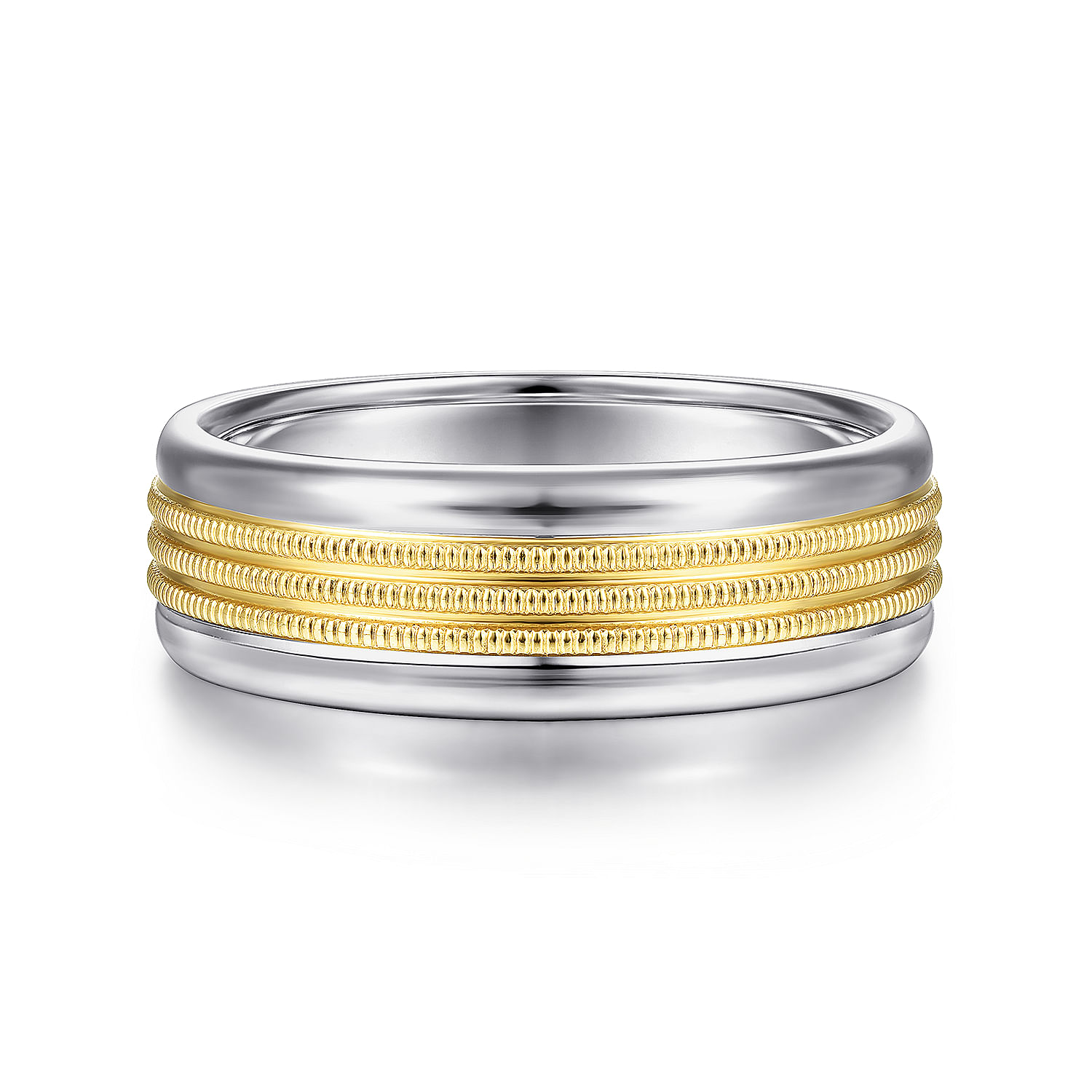 14K White-Yellow Gold 7mm - Two Tone Men's Wedding Band in High Polished Finish