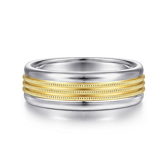 Gabriel - 14K White-Yellow Gold 7mm - Two Tone Men's Wedding Band in High Polished Finish