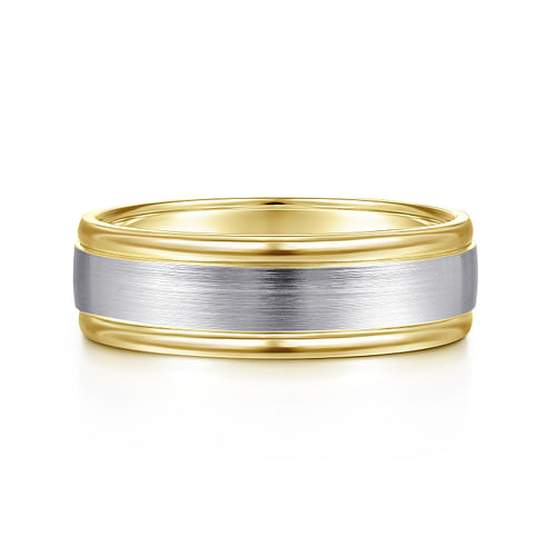 14K White-Yellow Gold 7mm - Two Tone Men's Wedding Band in Satin Finish