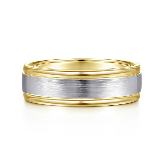 Gabriel - 14K White-Yellow Gold 7mm - Two Tone Men's Wedding Band in Satin Finish