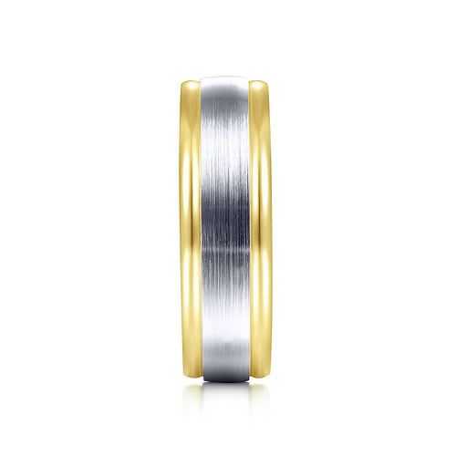 14K White-Yellow Gold 7mm - Two Tone Men's Wedding Band in Satin Finish