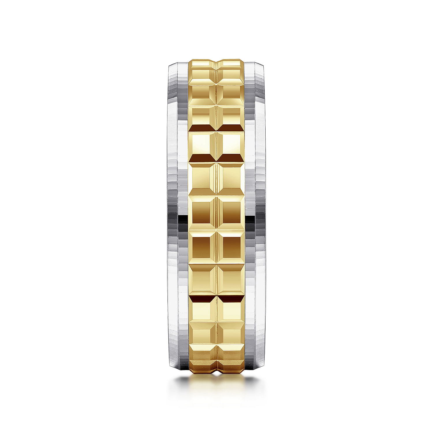 14K White-Yellow Gold 7mm - Two Tone Square Inlay Men's Wedding Band