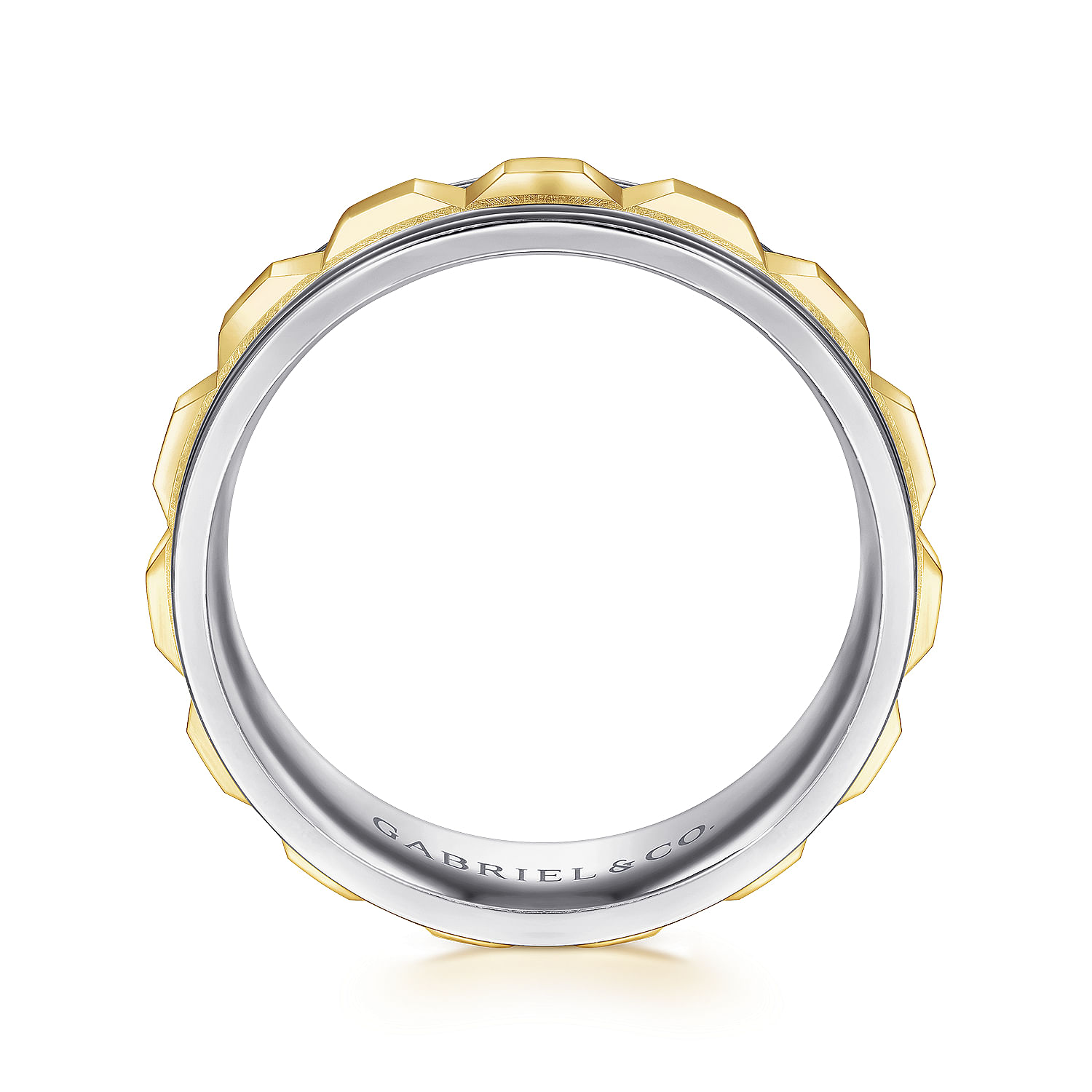 14K White-Yellow Gold 8mm - Grommet Inlay Men's Two Tone Wedding Band