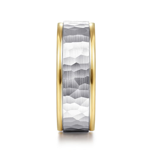 14K White-Yellow Gold 8mm - Hammered Men's Wedding Band