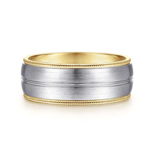 14K White-Yellow Gold 8mm - Men's Wedding Band in Satin Finish 14K White-Yellow Gold 8mm - Men's Wedding Band in Satin Finish