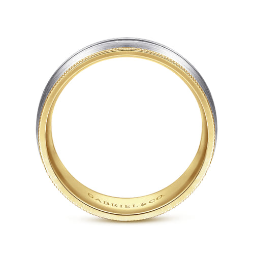 14K White-Yellow Gold 8mm - Men's Wedding Band in Satin Finish 14K White-Yellow Gold 8mm - Men's Wedding Band in Satin Finish
