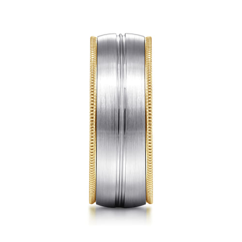 14K White-Yellow Gold 8mm - Men's Wedding Band in Satin Finish 14K White-Yellow Gold 8mm - Men's Wedding Band in Satin Finish