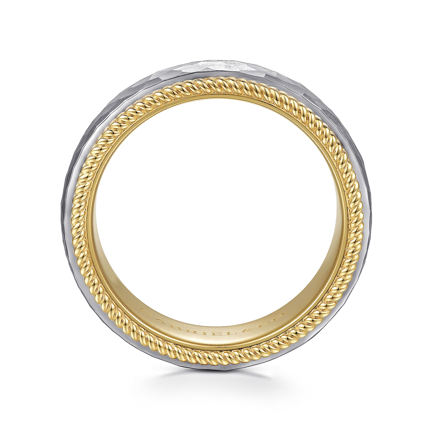 14K White-Yellow Gold 8mm - Two Tone Men's Wedding Band in Hammered Finish