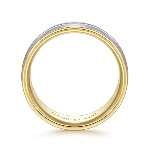 14K White-Yellow Gold 8mm - Two Tone Men's Wedding Band in Satin Finish