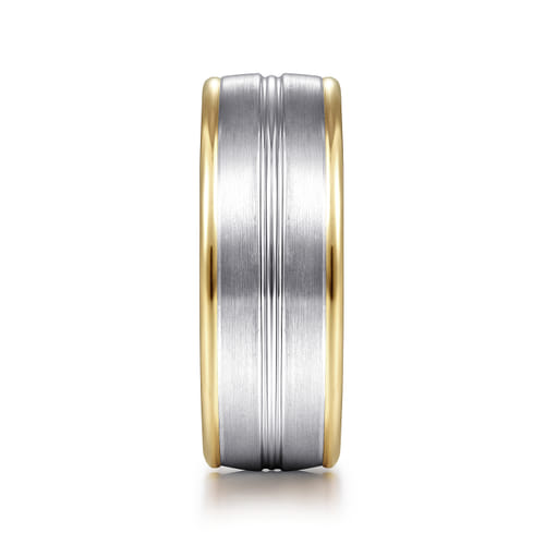 14K White-Yellow Gold 8mm - Two Tone Men's Wedding Band in Satin Finish