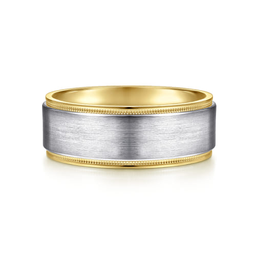 14K White-Yellow Gold 8mm - Two Tone Men's Wedding Band in Satin Finish 14K White-Yellow Gold 8mm - Two Tone Men's Wedding Band in Satin Finish