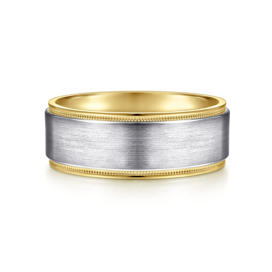 Gabriel - 14K White-Yellow Gold 8mm - Two Tone Men's Wedding Band in Satin Finish Gabriel - 14K White-Yellow Gold 8mm - Two Tone Men's Wedding Band in Satin Finish