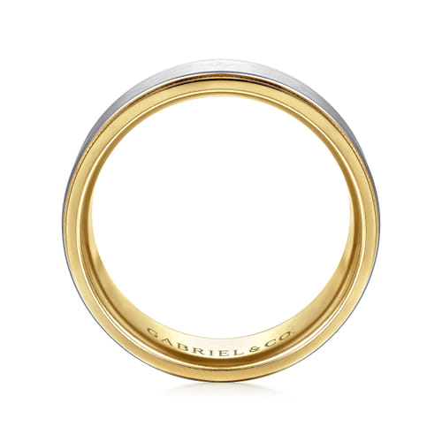 14K White-Yellow Gold 8mm - Two Tone Men's Wedding Band in Satin Finish 14K White-Yellow Gold 8mm - Two Tone Men's Wedding Band in Satin Finish