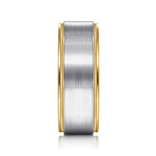 14K White-Yellow Gold 8mm - Two Tone Men's Wedding Band in Satin Finish 14K White-Yellow Gold 8mm - Two Tone Men's Wedding Band in Satin Finish