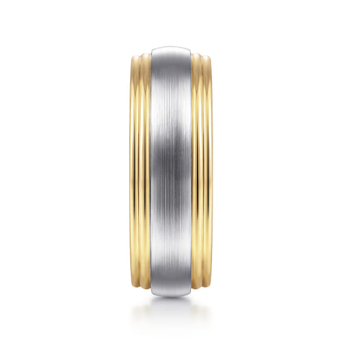 14K White-Yellow Gold 8mm - Two Tone Men's Wedding Band in Satin Finish