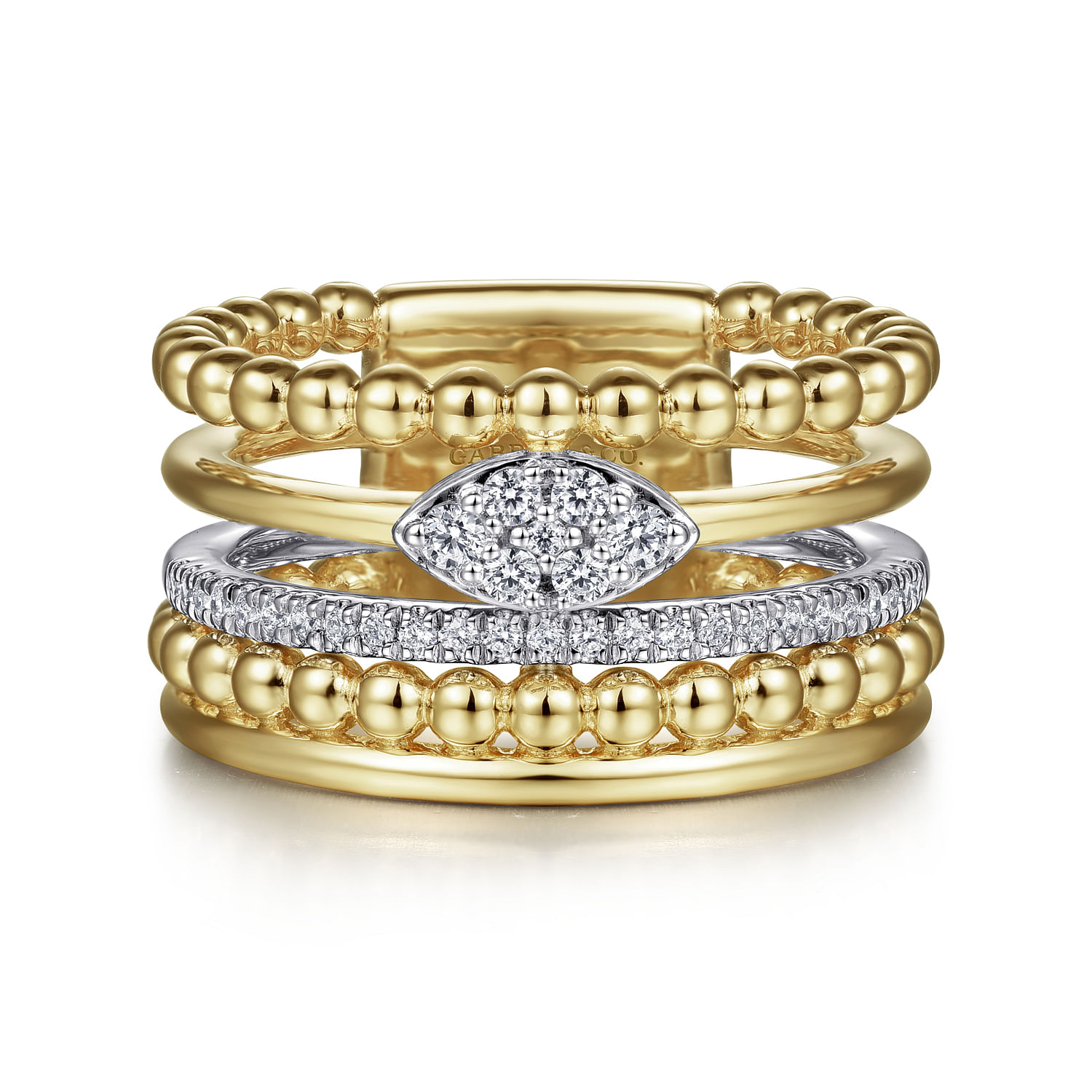 14K White-Yellow Gold Bujukan And Diamond Easy Stackable Ring