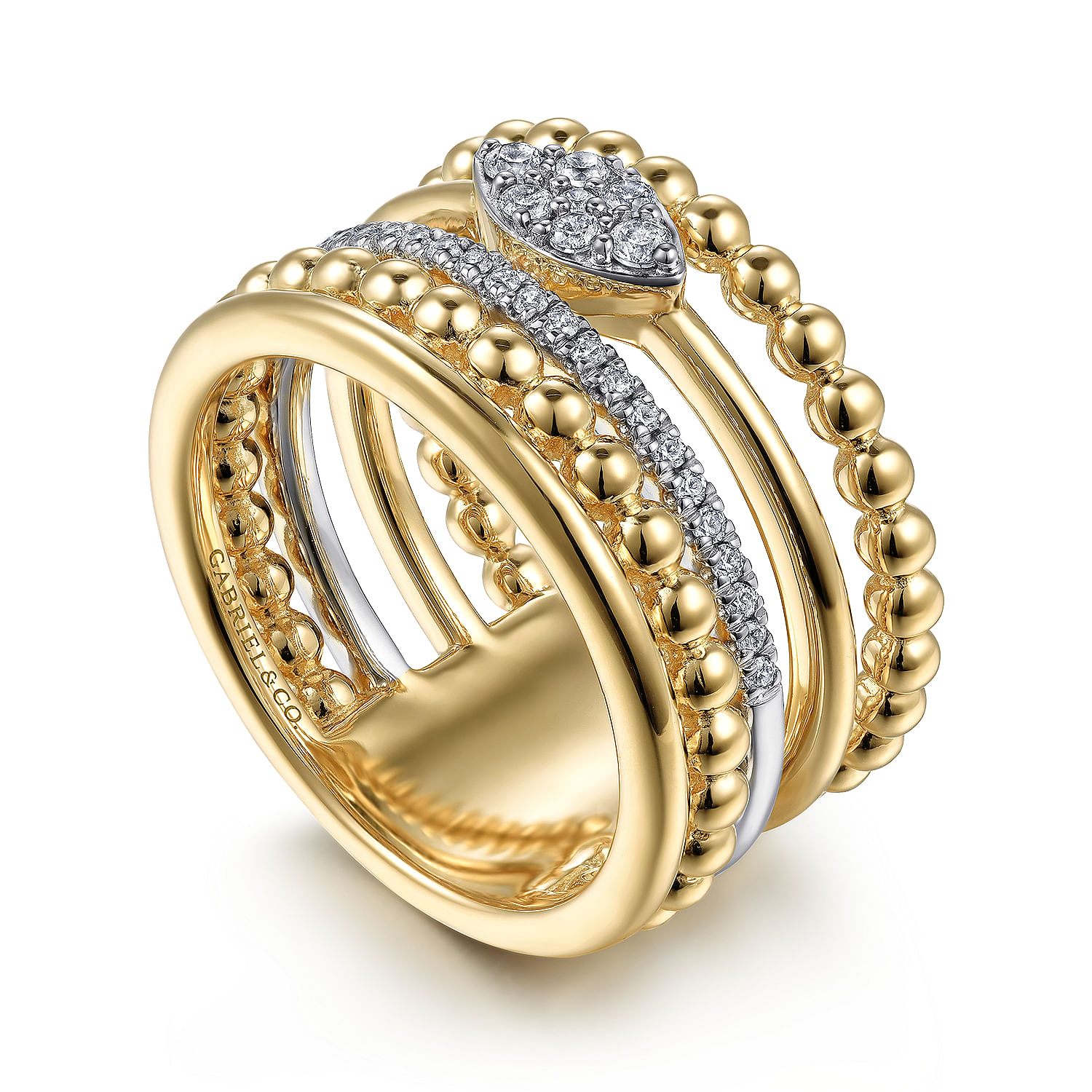 14K White-Yellow Gold Bujukan And Diamond Easy Stackable Ring