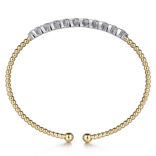 14K White-Yellow Gold Bujukan Baguette Diamond Cuff Bracelet