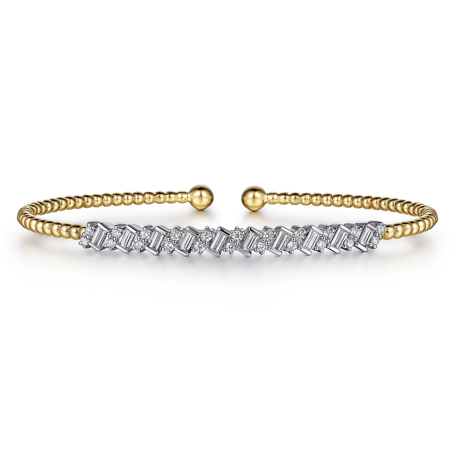 14K White-Yellow Gold Bujukan Baguette Diamond Cuff Bracelet