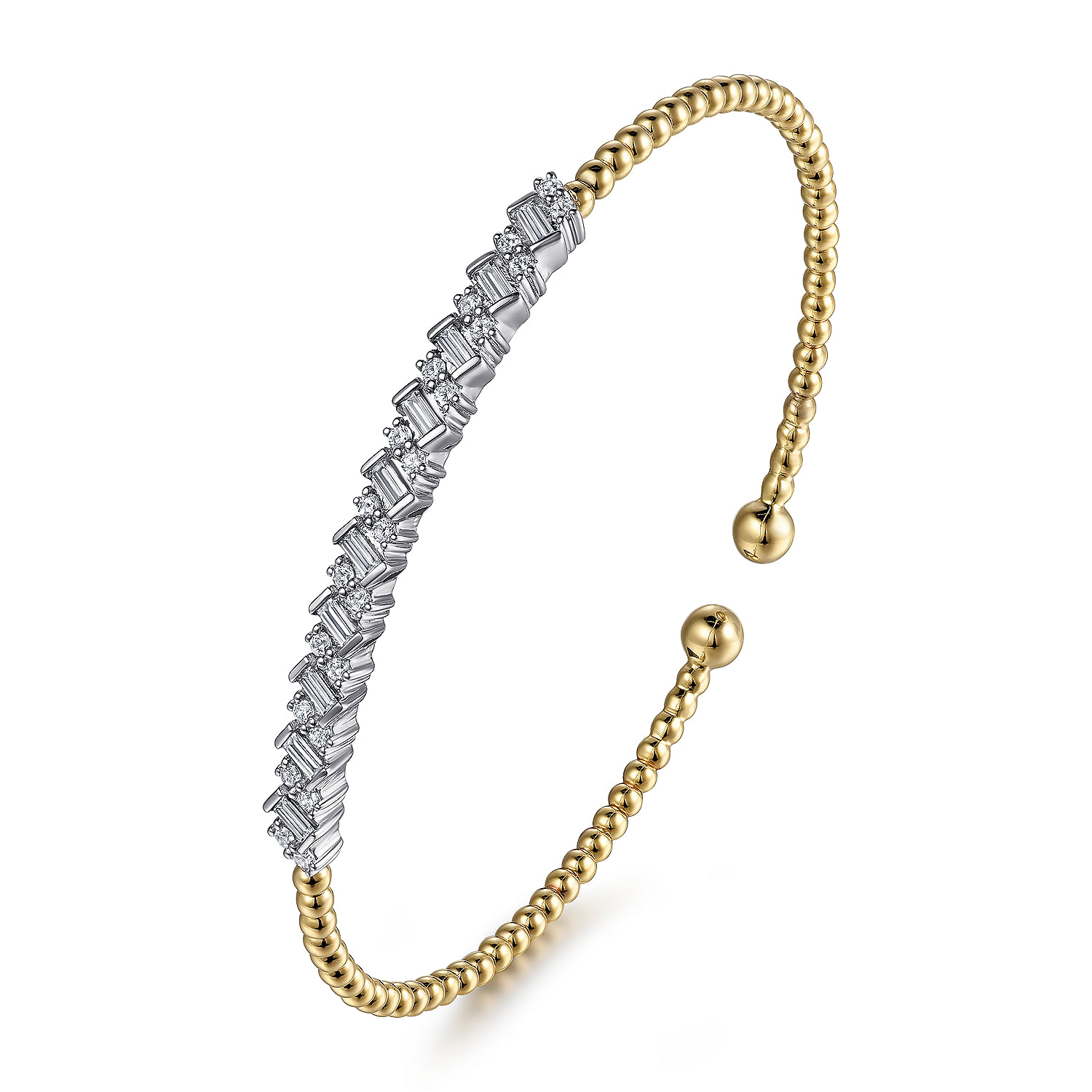 14K White-Yellow Gold Bujukan Baguette Diamond Cuff Bracelet