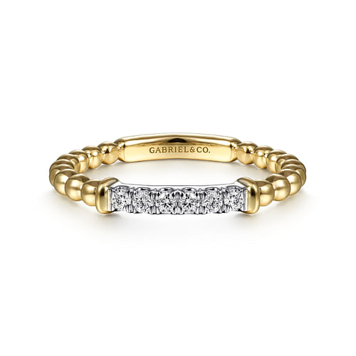 14K White-Yellow Gold Bujukan Band Stackable with Diamond Pavé Center Bar