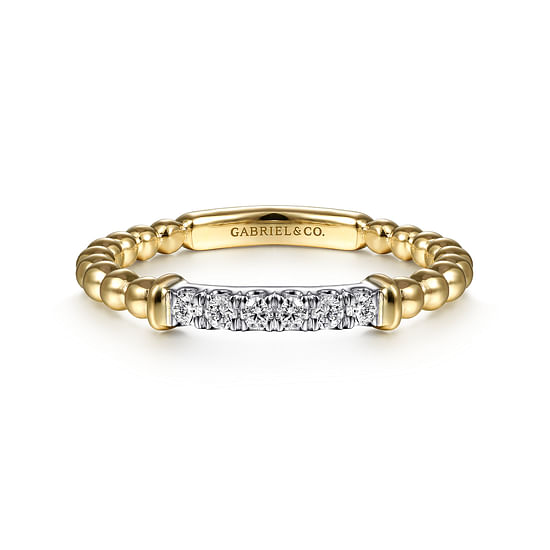 Gabriel - 14K White-Yellow Gold Bujukan Band Stackable with Diamond Pavé Center Bar