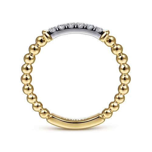 14K White-Yellow Gold Bujukan Band Stackable with Diamond Pavé Center Bar