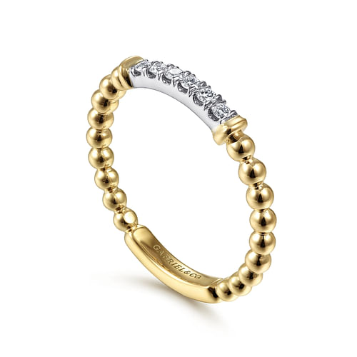 14K White-Yellow Gold Bujukan Band Stackable with Diamond Pavé Center Bar