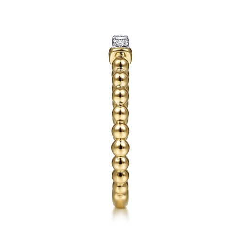 14K White-Yellow Gold Bujukan Band Stackable with Diamond Pavé Center Bar