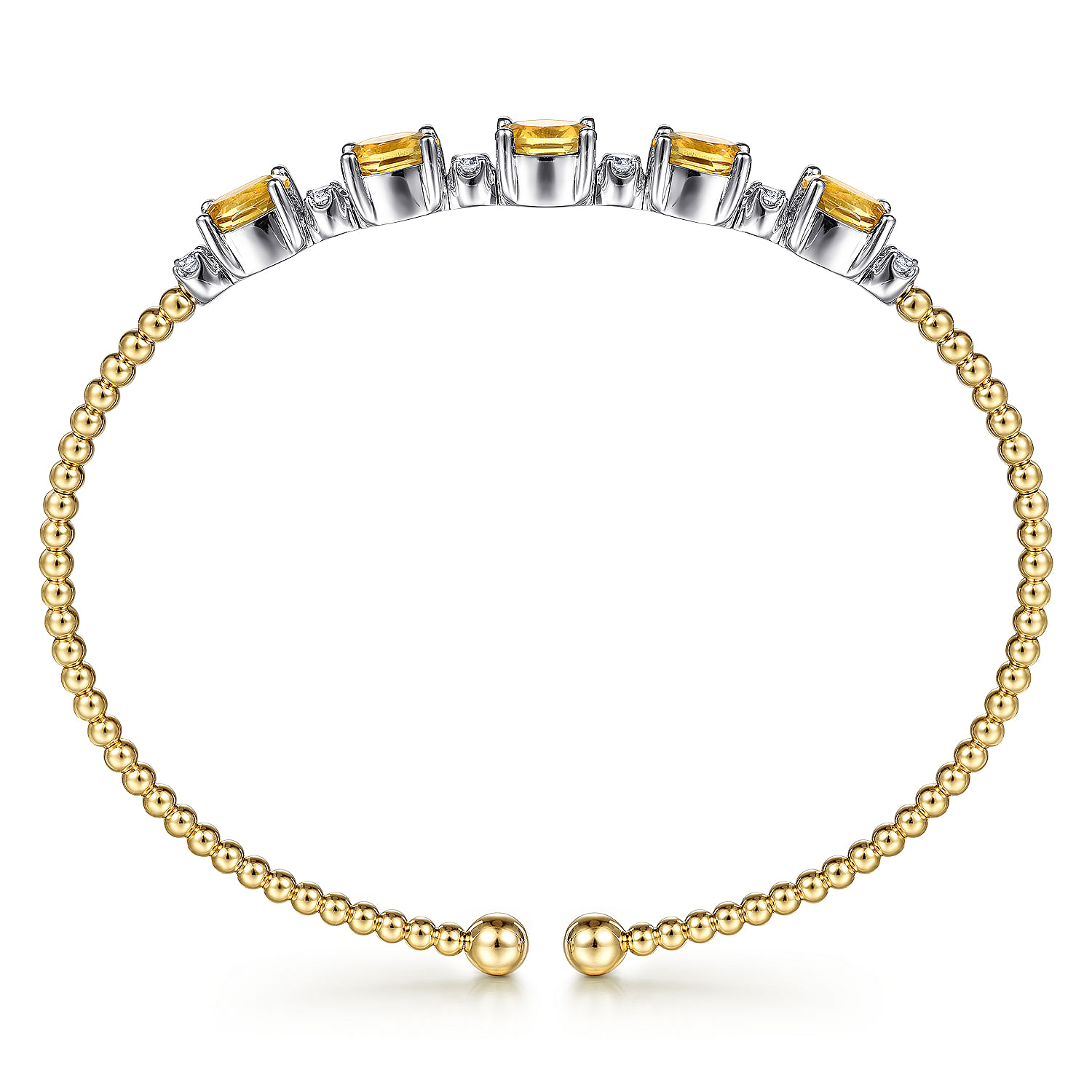 14K White-Yellow Gold Bujukan Bead Cuff Bracelet with Citrine and Diamond Stations