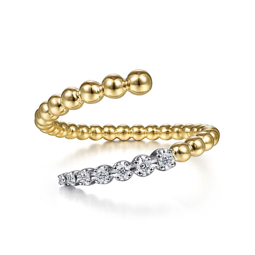 14K White-Yellow Gold Bujukan Bead and Diamond Wrap Ring