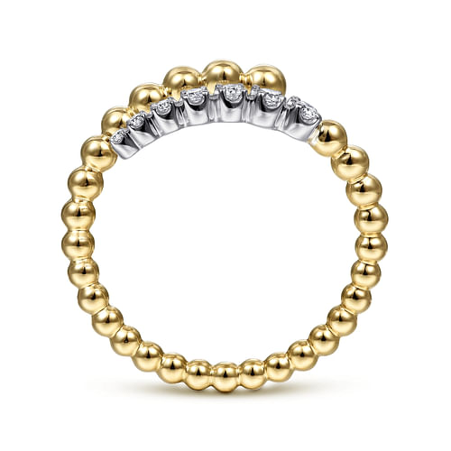 14K White-Yellow Gold Bujukan Bead and Diamond Wrap Ring