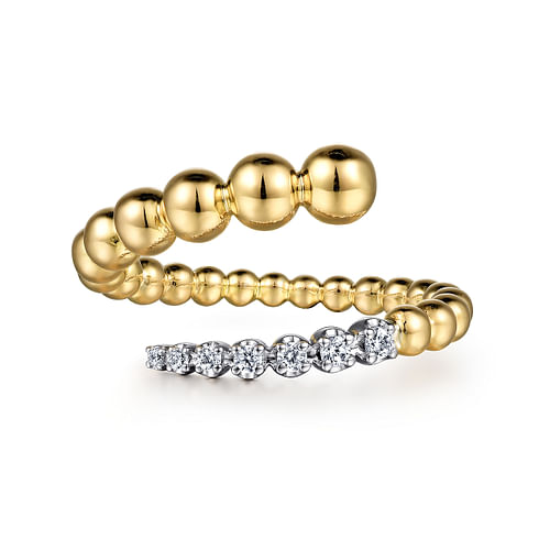 14K White-Yellow Gold Bujukan Bead and Diamond Wrap Ring