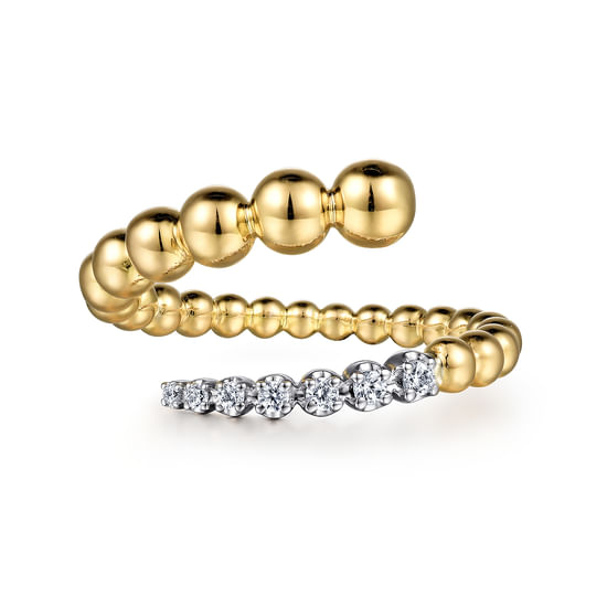 Gabriel - 14K White-Yellow Gold Bujukan Bead and Diamond Wrap Ring