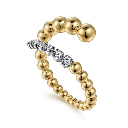 14K White-Yellow Gold Bujukan Bead and Diamond Wrap Ring