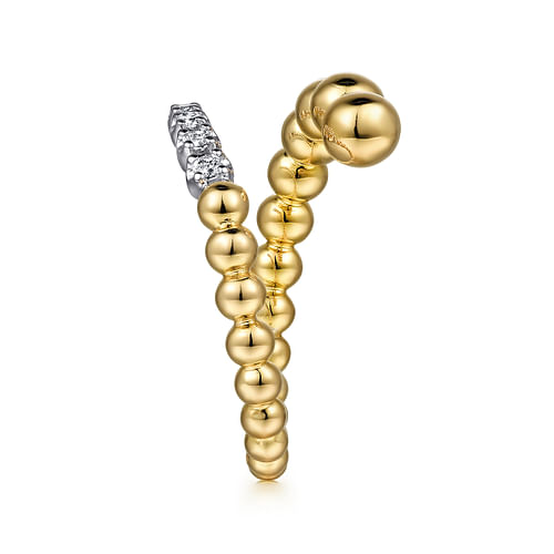 14K White-Yellow Gold Bujukan Bead and Diamond Wrap Ring
