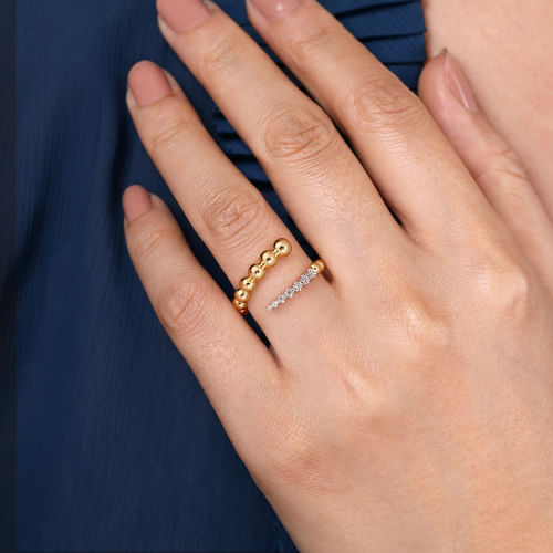 14K White-Yellow Gold Bujukan Bead and Diamond Wrap Ring