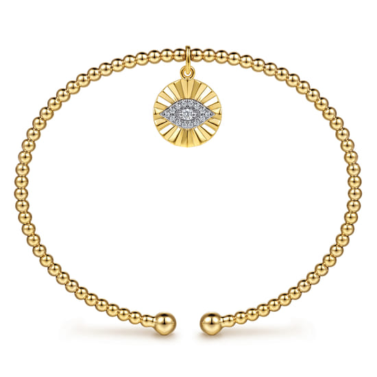 14K White-Yellow Gold Bujukan Beaded Diamond Evil Eye Charm Cuff Bangle Bracelet
angle 3 14K White-Yellow Gold Bujukan Beaded Diamond Evil Eye Charm Cuff Bangle Bracelet
angle 3
