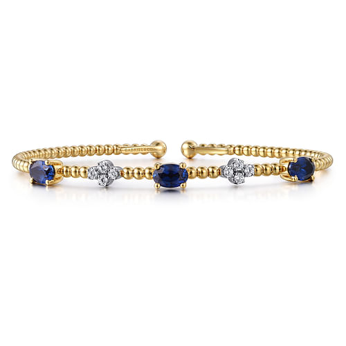 14K White-Yellow Gold Bujukan Diamond And Sapphire Bangle