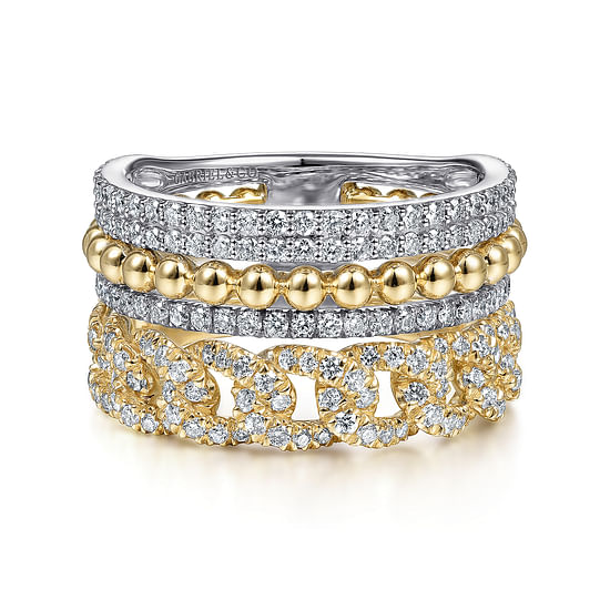 Gabriel - 14K White-Yellow Gold Bujukan Diamond Easy Stackable Ring