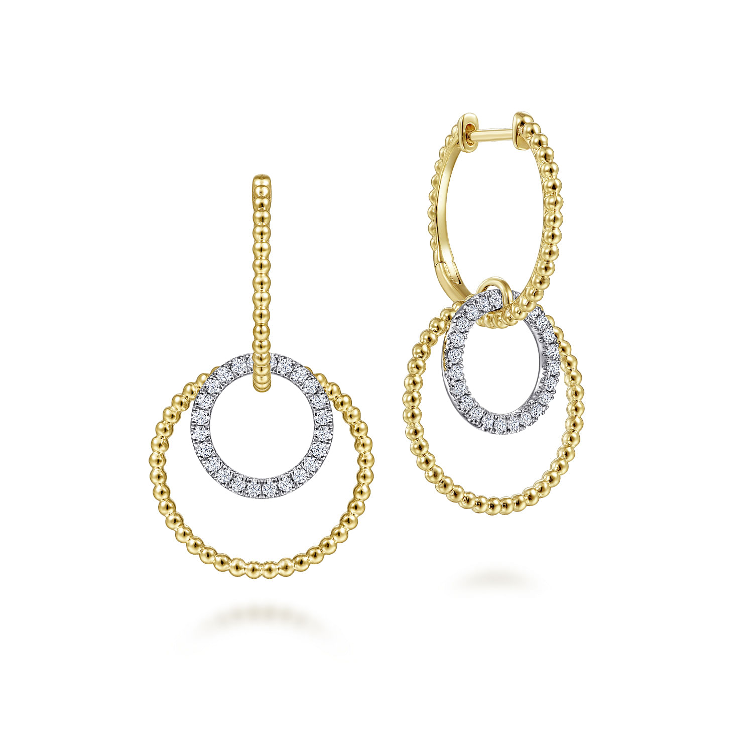 14K White-Yellow Gold Bujukan Diamond Open Circle Huggie Drop Earrings