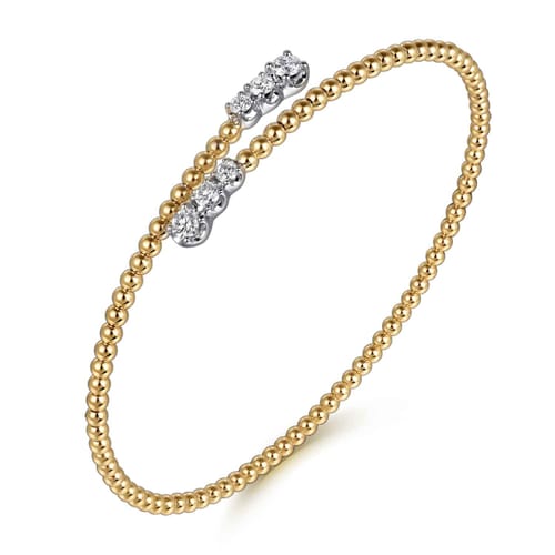 14K White-Yellow Gold Bujukan Graduating Diamond Bypass Bangle