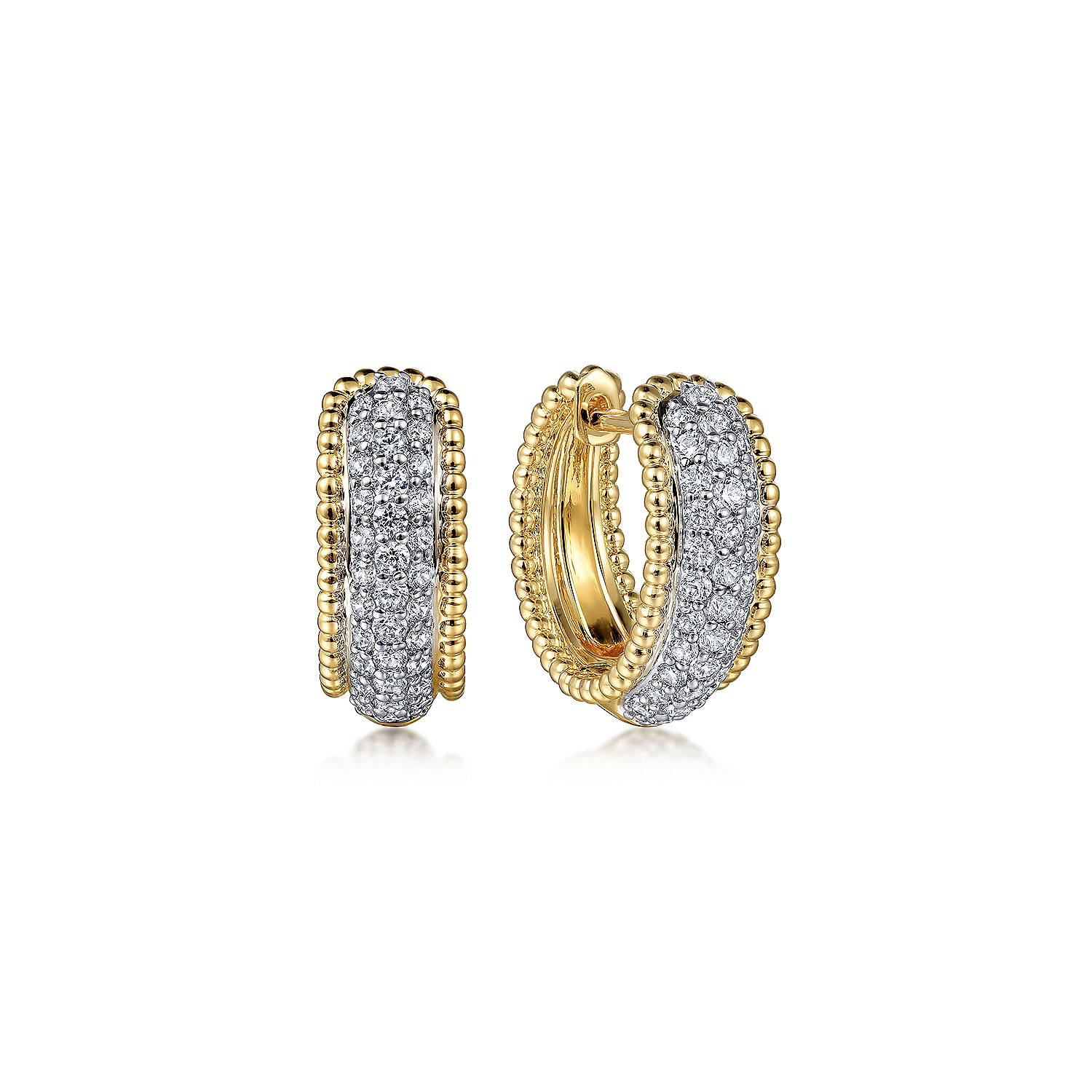 Gabriel - 14K White-Yellow Gold Bujukan Huggie Pavé Diamond Earrings