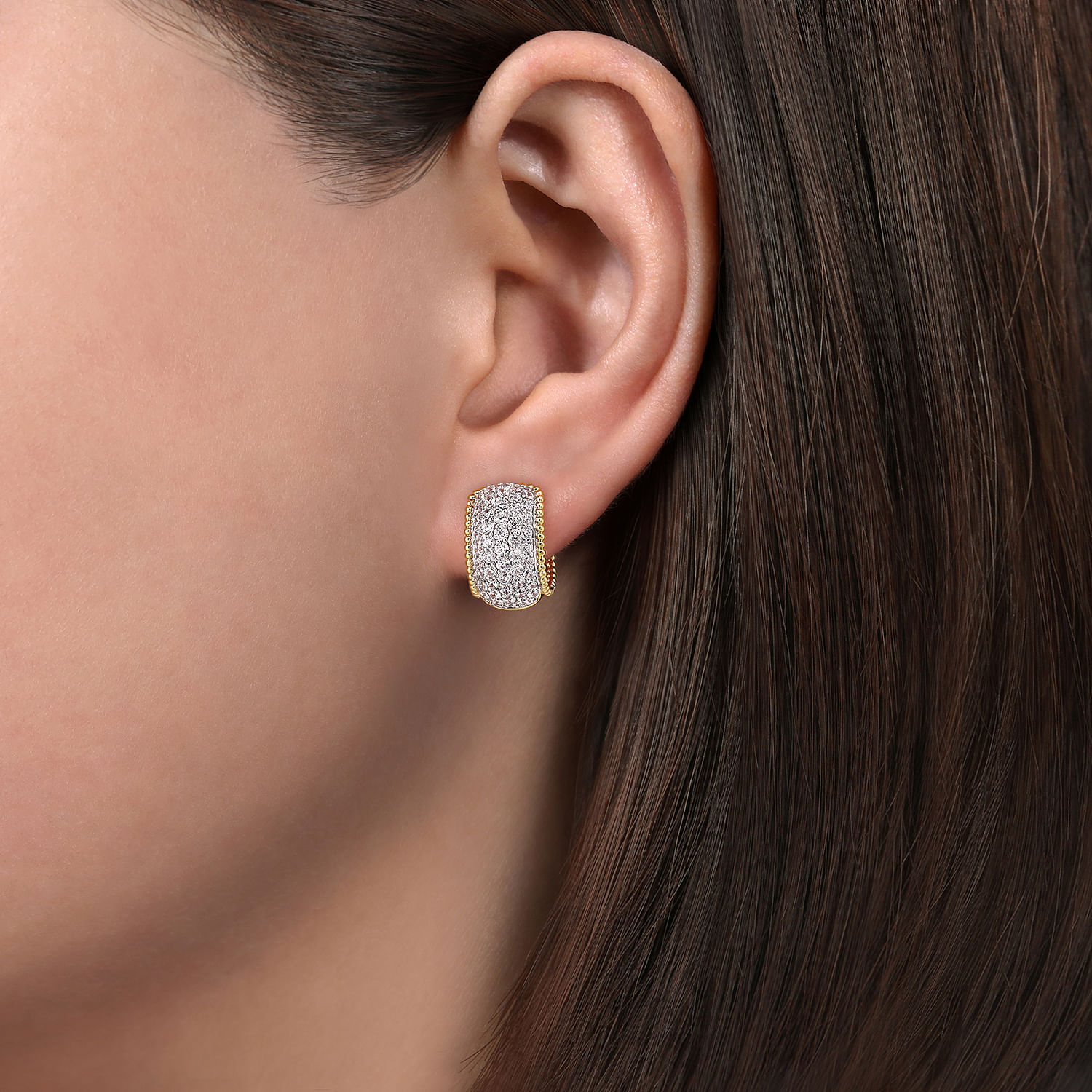 14K White-Yellow Gold Bujukan Huggie Pavé Diamond Earrings