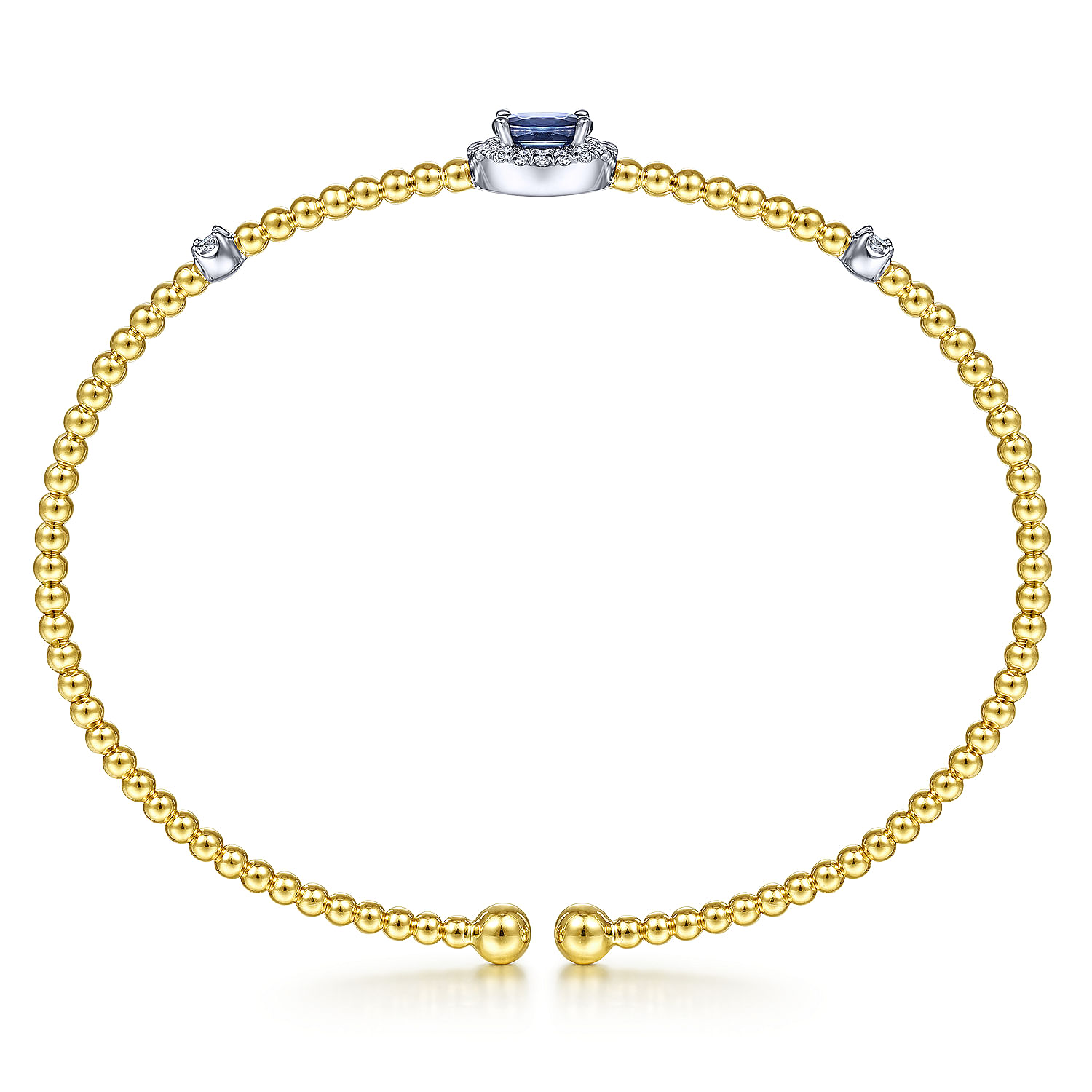 14K White-Yellow Gold Bujukan Sapphire and Diamond Halo Bangle 