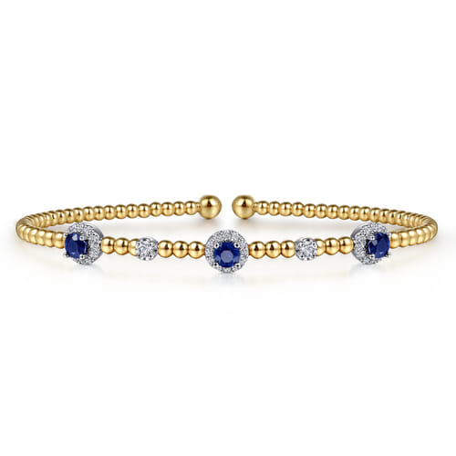 14K White-Yellow Gold Bujukan Sapphire and Diamond Halo Bangle 