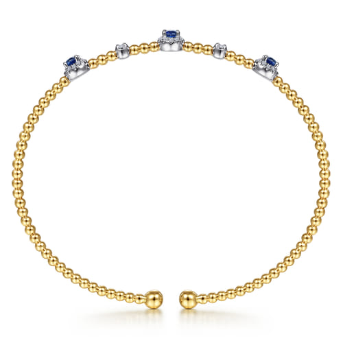 14K White-Yellow Gold Bujukan Sapphire and Diamond Halo Bangle 