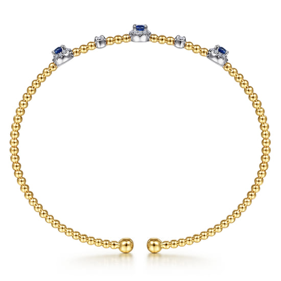 14K White-Yellow Gold Bujukan Sapphire and Diamond Halo Bangle  angle 3