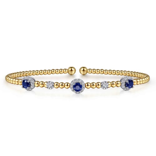 14K White-Yellow Gold Bujukan Sapphire and Diamond Halo Bangle